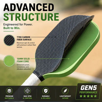 2026 Gen 5 Foam Core Pickleball Paddle T700 Raw Carbon Fiber Hot-pressing Friction Surface High Grit Spin Pickle Ball Racket