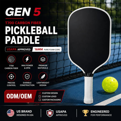 2026 Gen 5 Foam Core Pickleball Paddle T700 Raw Carbon Fiber Hot-pressing Friction Surface High Grit Spin Pickle Ball Racket