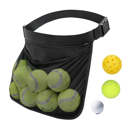Adjustable Tennis Ball Band Holder Pickleball Waist Pouch, Multifunctional Mesh Waist Hip Bag Carrier for Sports
